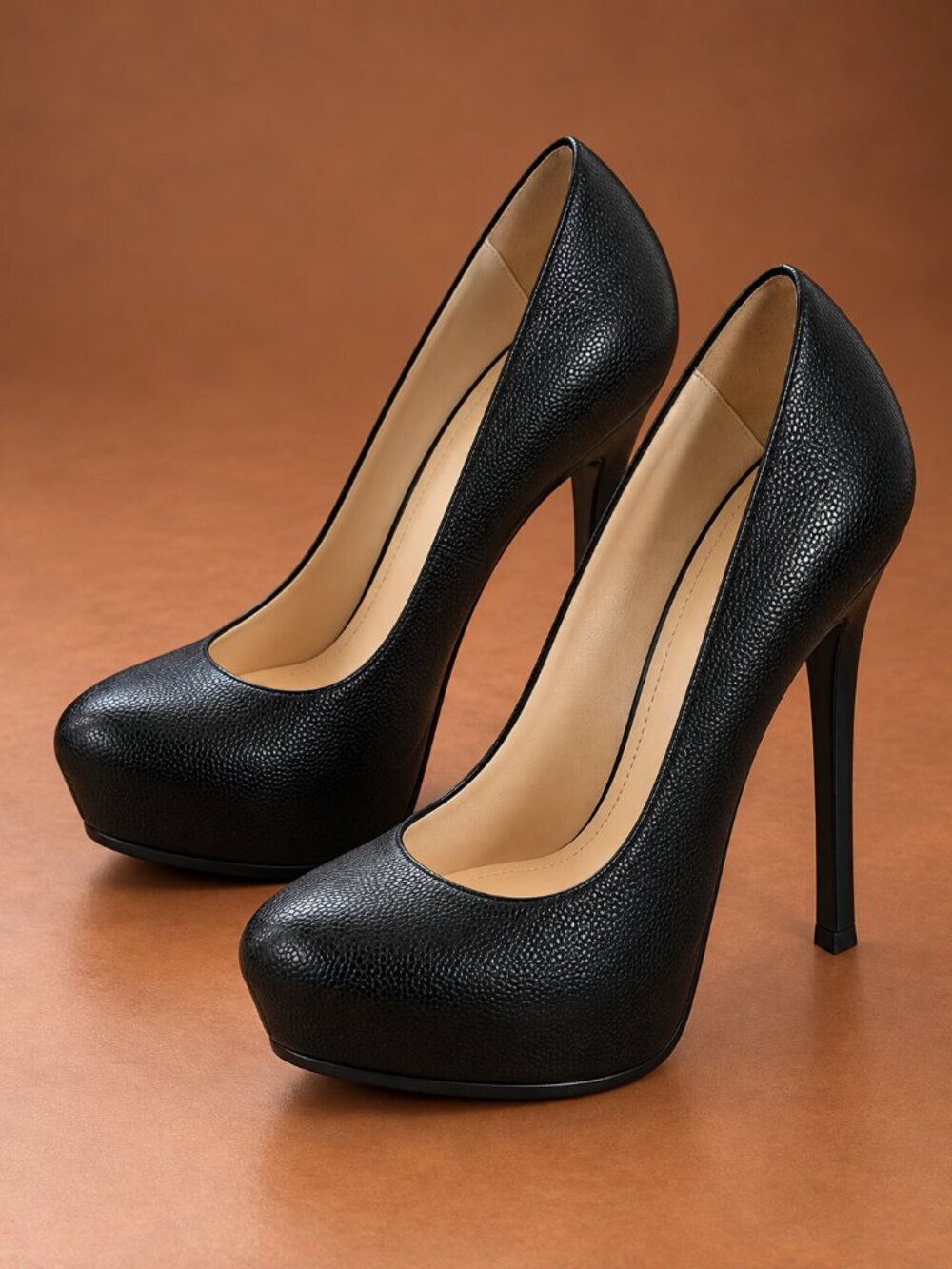 Yves Saint Laurent Tribtoo Black Grained Leather Platform Pumps Size 35 US 5